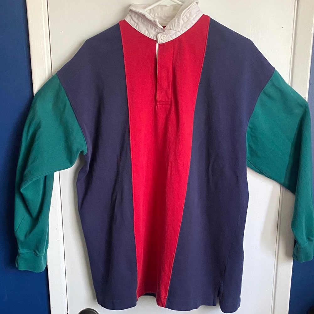 Vintage Men’s St. John’s Bay 100% Cotton Colorblock/ Rugby Long Sleeved Polo, L